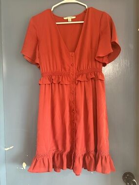 Miami Orange Button-Front Ruffle Mini Dress